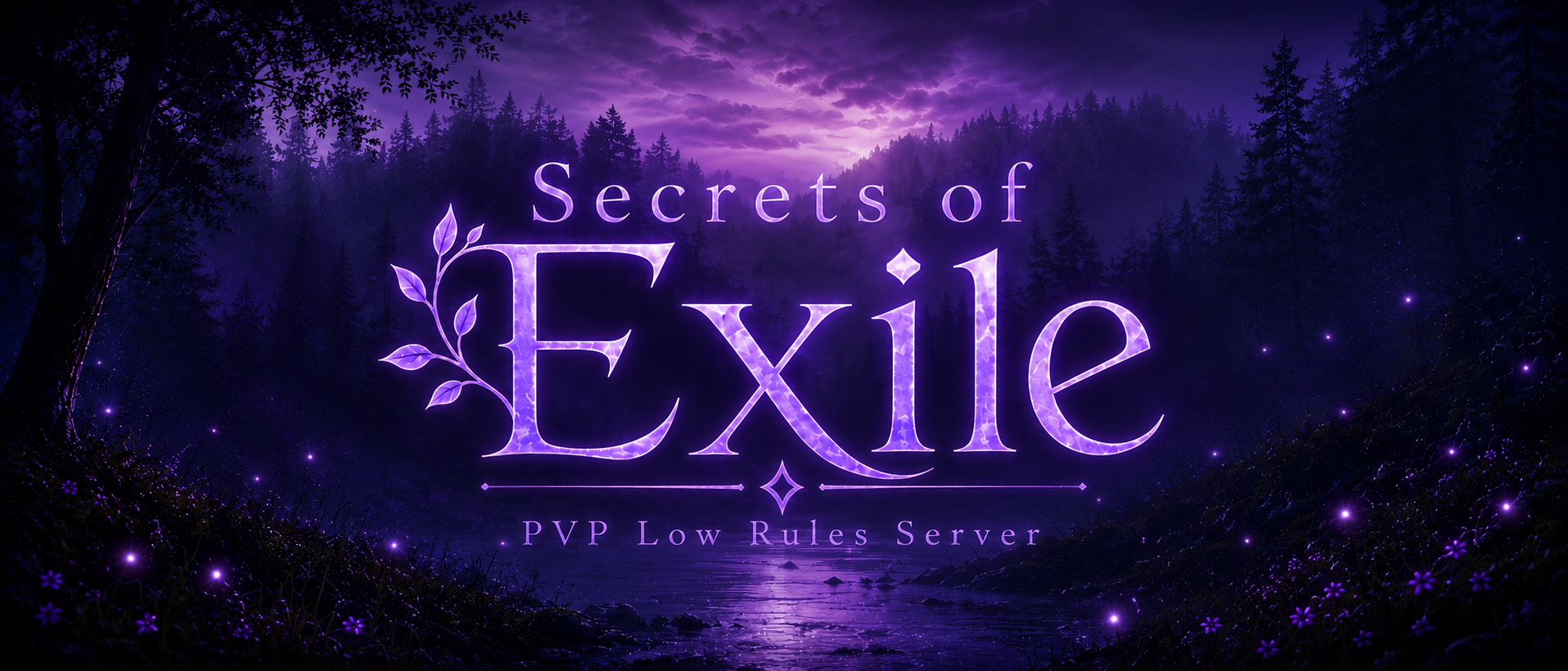 Secrets of Exile – violetter Wald mit dem Community-Logo